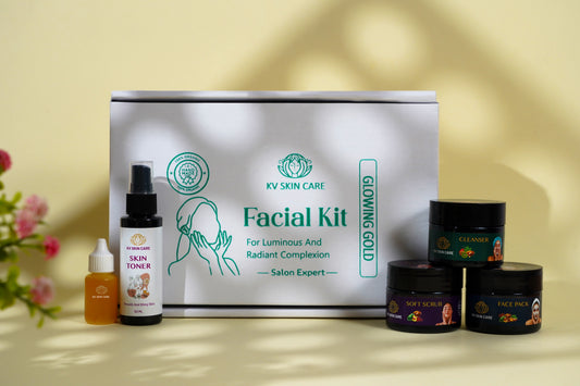 KV SKIN CARE Glowing Gold Facial Kit With Free Facewash | For 15+ Uses | Bright & Glowing Skin | Parlour Wala Asli Glow In 30 Minutes